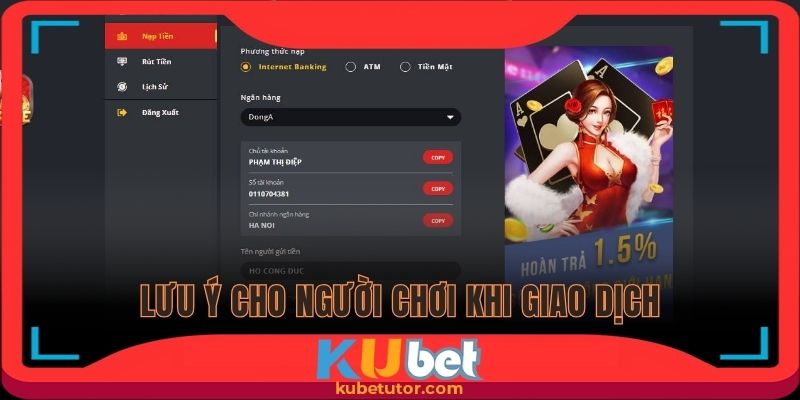 Lưu ý cho người chơi để thanh toán thành công